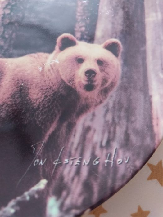 декоративна тарілка з зображенням ведмедя.