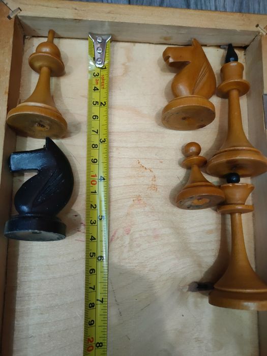 Старый игровой комплект Звезда деревянные резные шахматы 38х38 см.