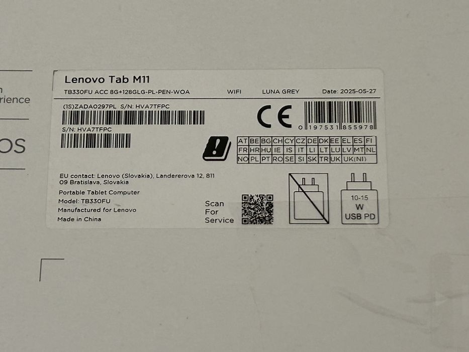 j. NOWY Tablet Lenovo Tab M11 TB330FU 10,95" 8/128GB Wi-Fi + Rysik