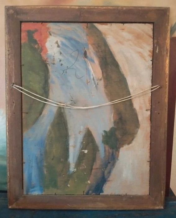 Retrato em pintura acrílico, moldura vintage