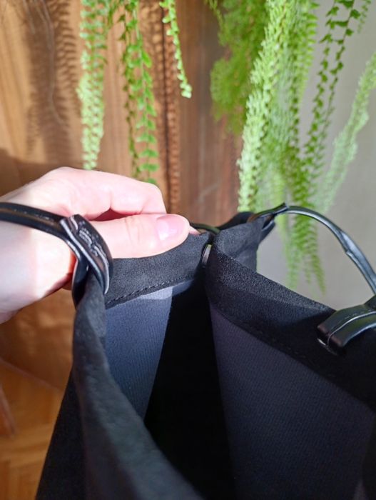 Czarna torba shopper torebka welurowa shopperka