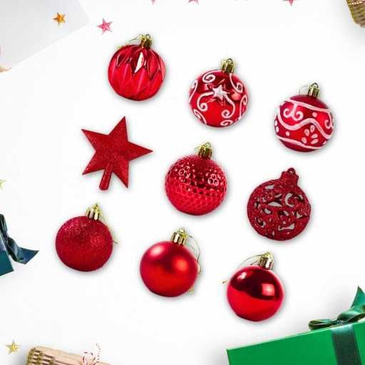 Bombki choinkowe na choinkę zestaw XXL czerwone 100 + gwiazda NOWE