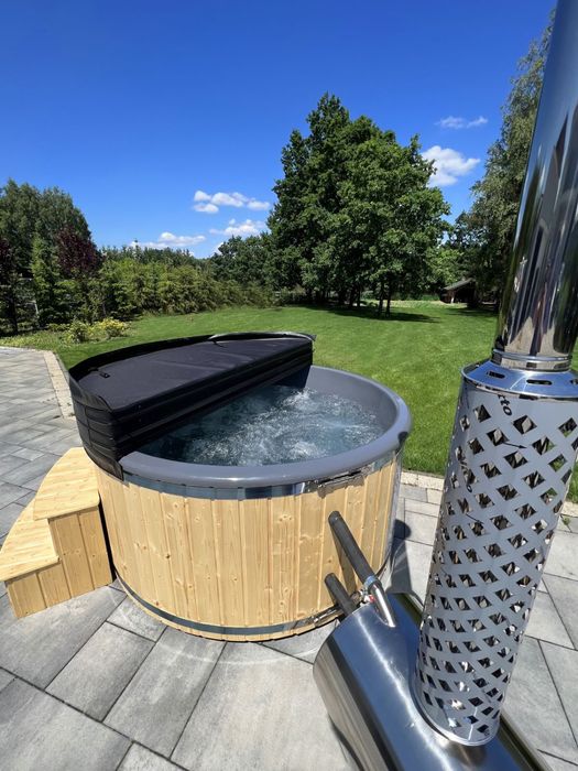 Balia ogrodowa jacuzzi bania hydromasaż Piec na. drewno LED masaż