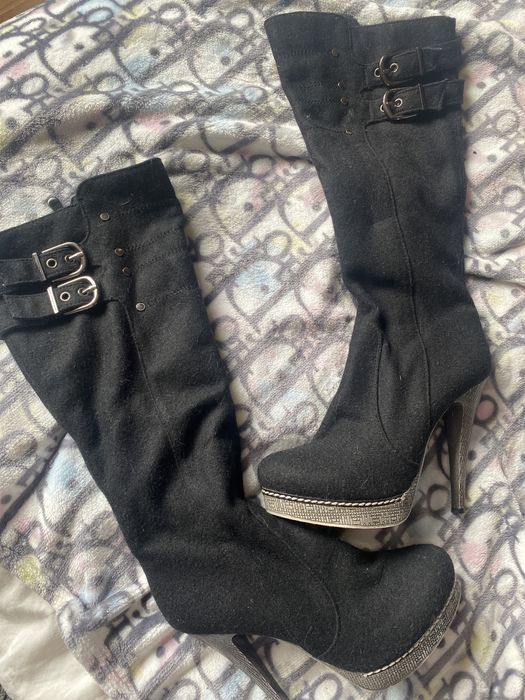 Kozaki na wiosnę szpilka czarne filc 37