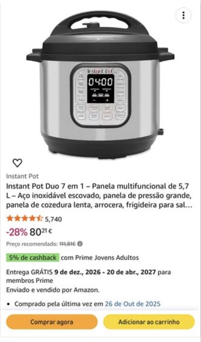 Panela  elétrica da instant Pot