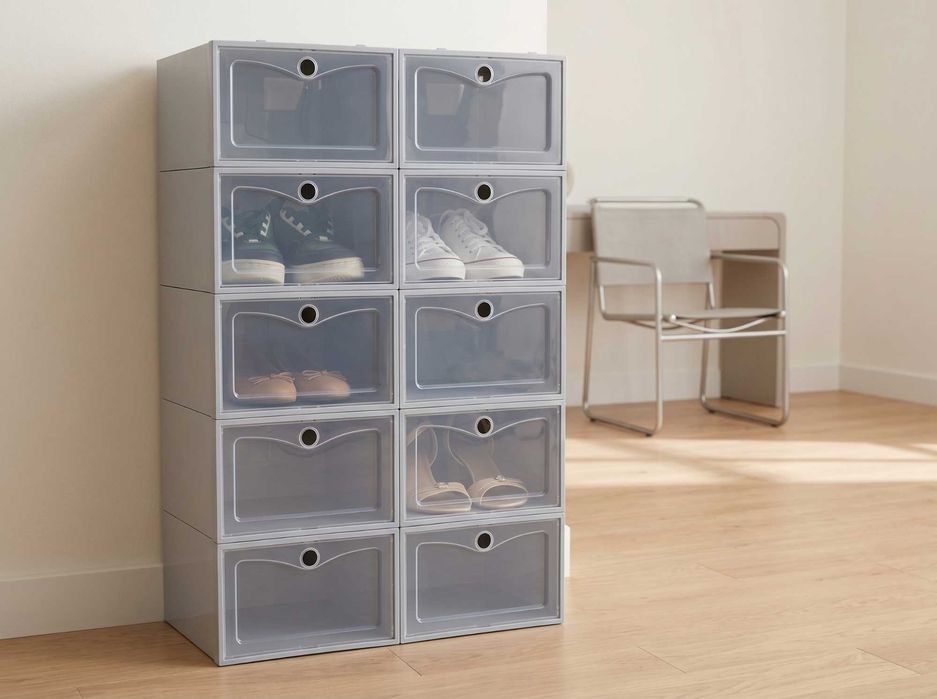 Pudełka na Buty 10 x Sztuk Wytrzymałe NOWE Zestaw 10 Modułowych Pojemników Na Buty