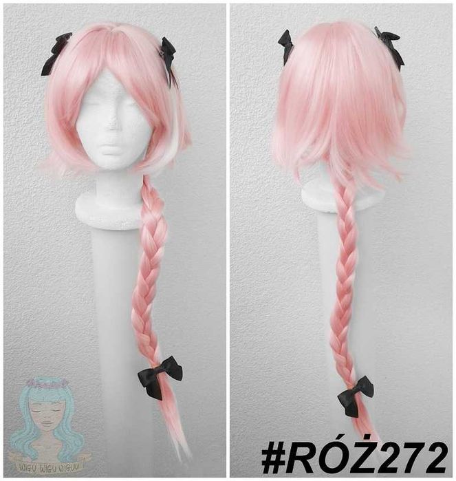 Różowa pastelowa długa peruka z warkoczem Astolfo Fate cosplay wig