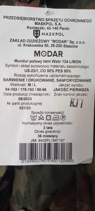 Mundur polowy letni wzór 124 L/MON rozmiar