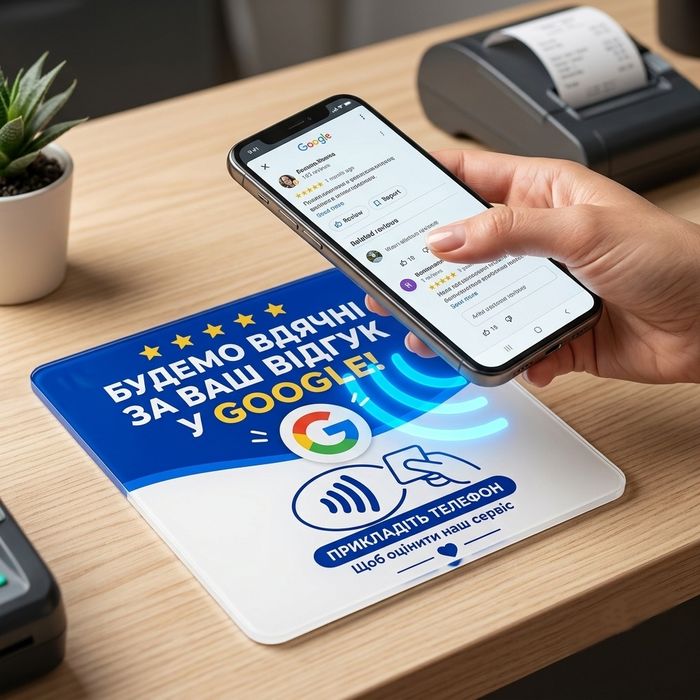 NFC картка/табличка для Google гугл відгуків з 3M | Оцініть нас у Google