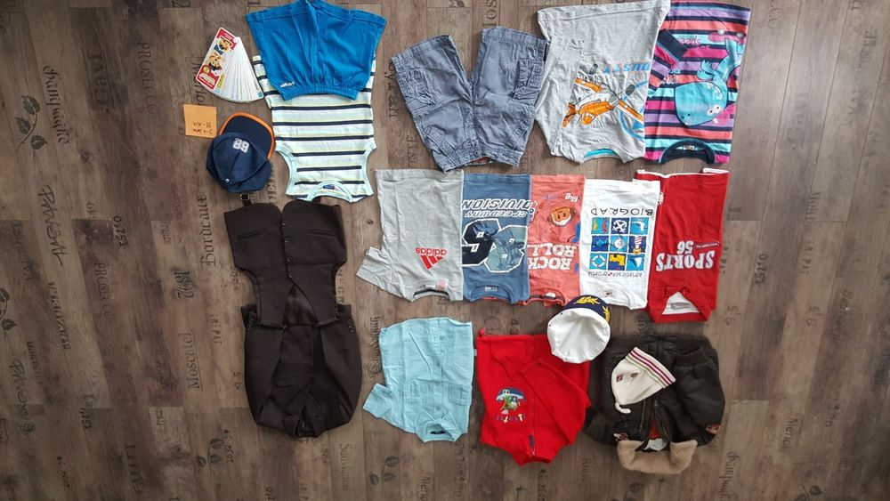 Zestaw, paka dla chłopca 3-4 lata, rozmiar 98-104, 15 szt + 3 czapki