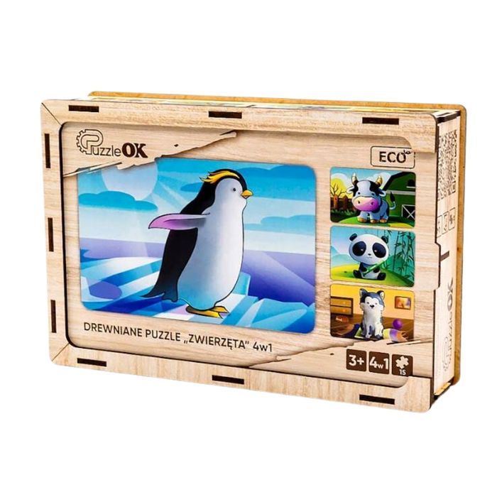 Puzzle 4W1 Drewniane Zwierzęta Puzzleok