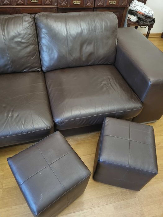 Sofa chaise longue pele castanho