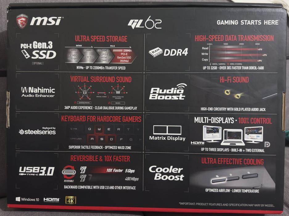 Notbook   Portátil Gaming MSI GL62 6QC
