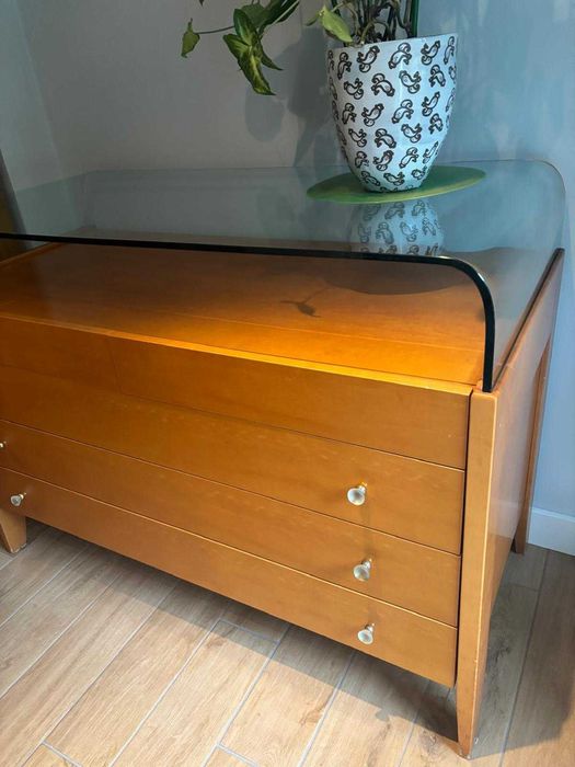 Designerska komoda z giętym szkłem | Styl Vintage / Retro | Unikat!