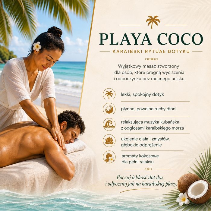 Delikatny masaż relaksacyjny | Kraków | kubański PLAYA COCO