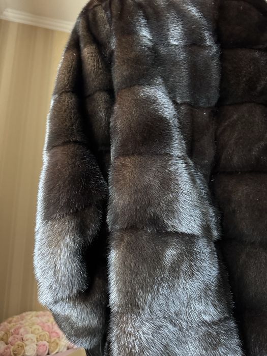 Норкова шуба 90 см, 42-46, поперечка, шоколад, норка