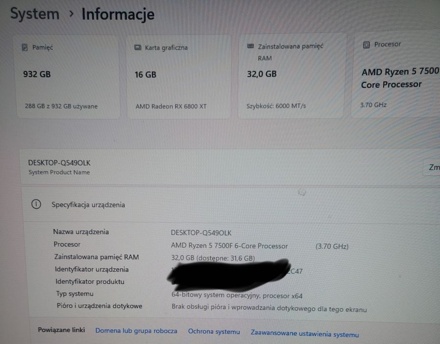 Komputer rx6800xt , ryzen 7500f