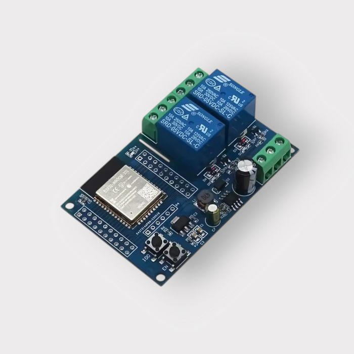 Плата розробки на базі модуля ESP32-WROOM-32E з двома реле