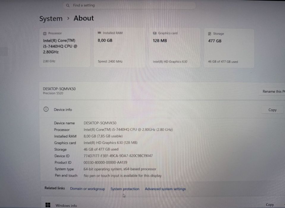 Ноутбук Dell Precision 5520 i5-74450HQ 8-512