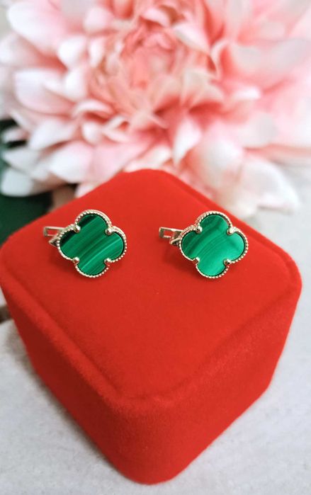 Złote kolczyki p.585/3,28g  Malachit