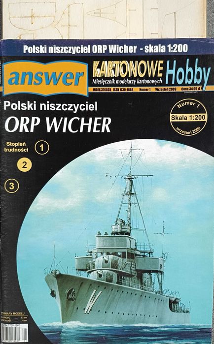 Model kartonowy Answer 1/2009: niszczyciel ORP WICHER + wręgi
