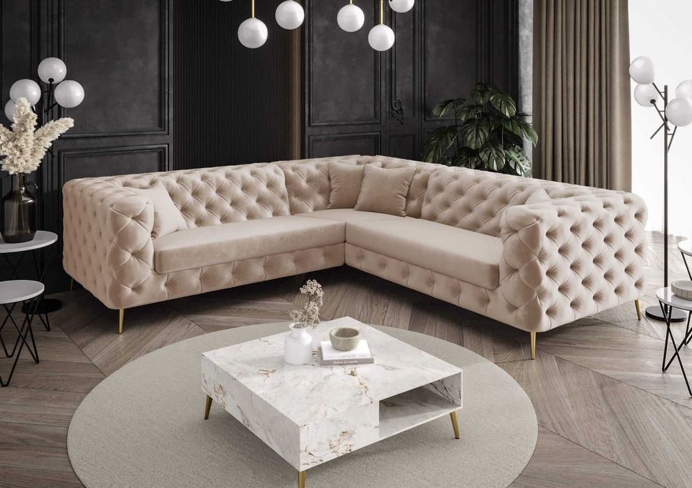 Narożnik Rogówka Chesterfield Pikowany Nowoczesny Elegancki VeroLux