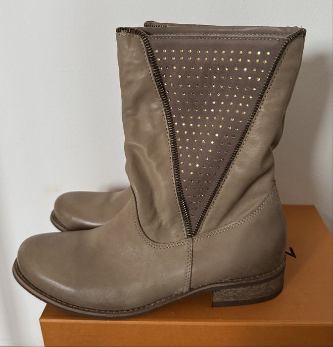 Botki Giulio Santoro skóra naturalna licowa glamour 39 cekiny