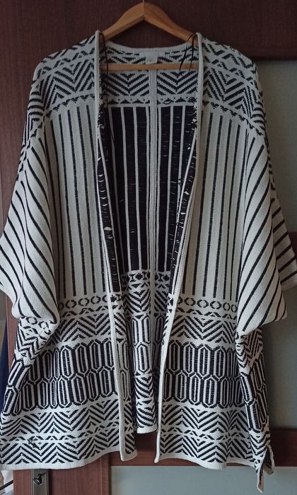 Cardigan, narzutka swetr H&M  rozmiar M/L biało czarny bawełna