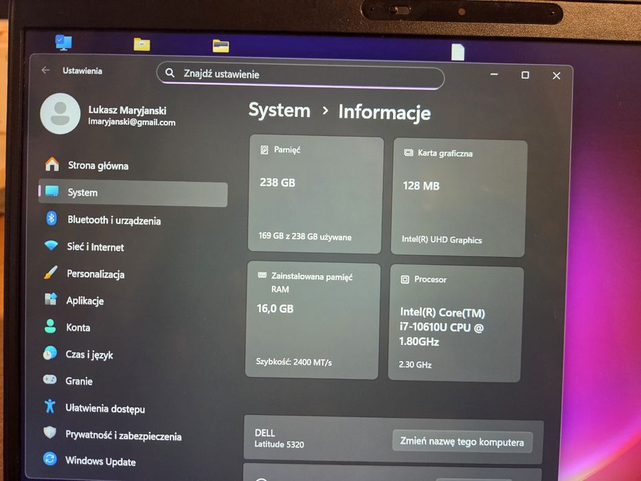 Dell 5310 Windows 11 i7-10gen, SSD 256gb,  100% sprawny, bardzo ladny