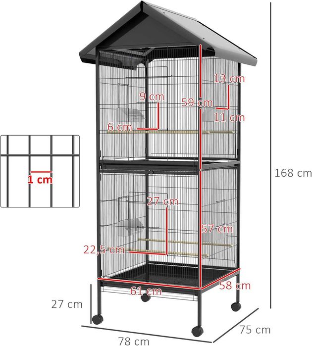 NOVO - Gaiola para aves, 2 andares com rodas 168cm