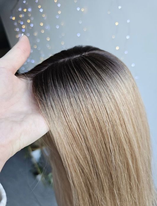 Tupet topper z włosów naturalnych Monika piaskowy blond z odrostem