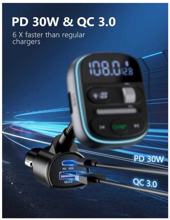 Transmiter samochodowy Bluetooth FM LENCENT T77 + szybka ładowarka