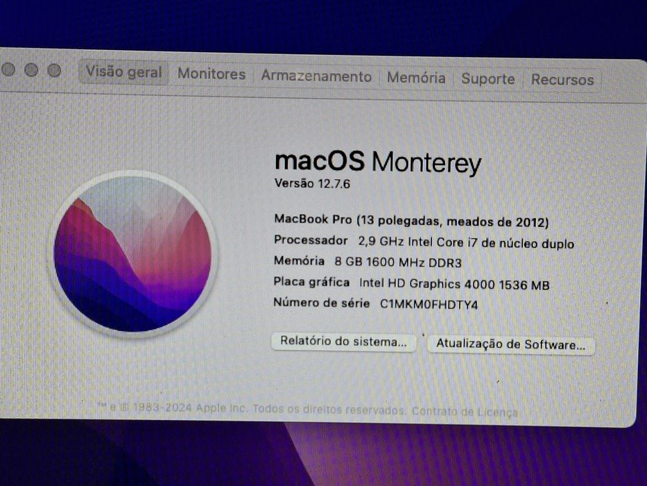 MacBook Pro Ecrã 13,3'' | i7 2,9Ghz | SSD 256GB |8 Gig RAM | Impecável