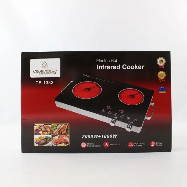 Інфрачервона плита Crownberg CB-1332 2000W електрична плита 2 конфорки