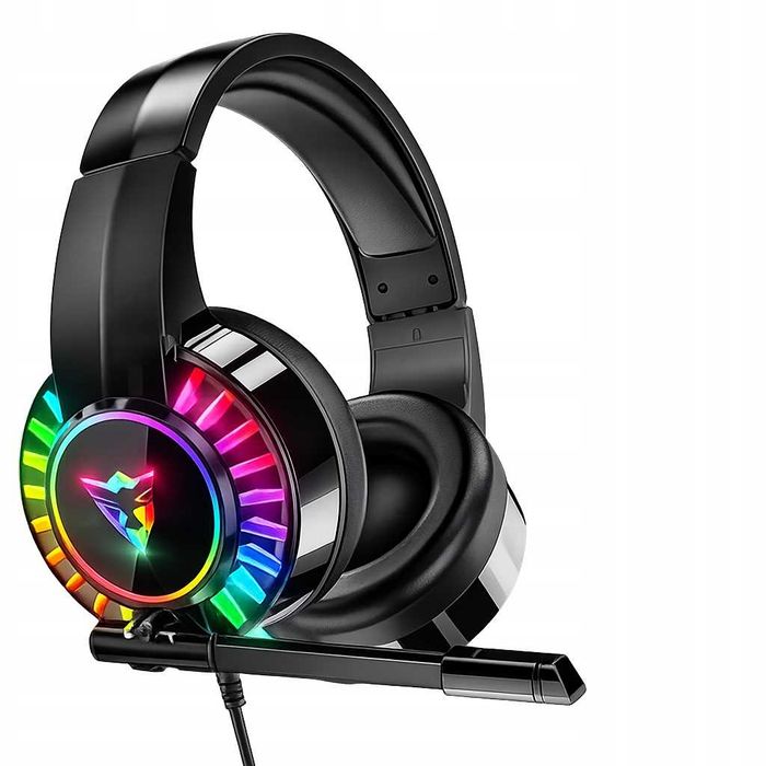 Słuchawki gamingowe naszuszne z mikrofonem przewodowe rgb dla graczy jack