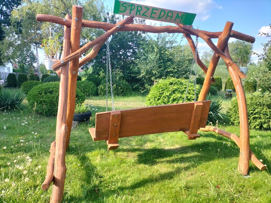 Huśtawka ogrodowa drewniana (dębowa) ręcznie robiona