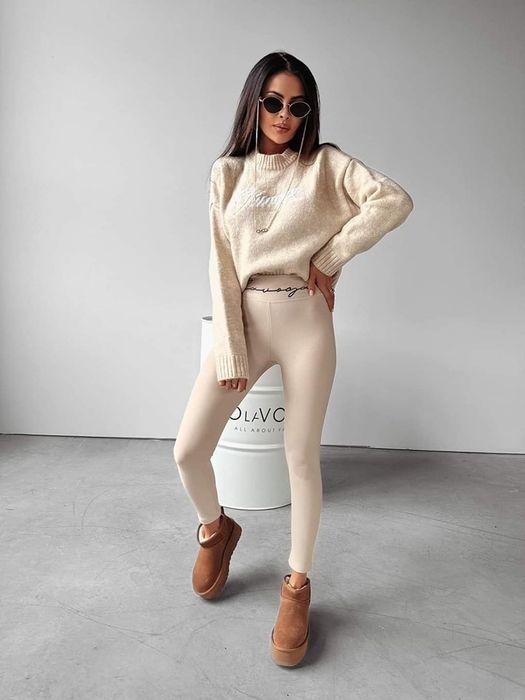 Legginsy Olavoga Berry L beżowe szare
