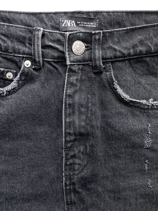 Zara Spódnica Jeansowa Ripped Denim Skirt XS 34 czarna