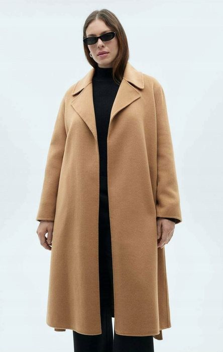 Mango 34 Xs Płaszcz Damski Beżowy Handmade Wełniany Batin D2432