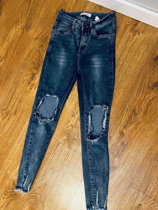 Spodnie z dziurami jesnsy z rozdarciami dżinsy 34 denim xs