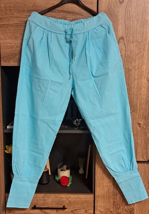 Spodnie,Made in Italia-gniotki,turkus,lato,r.3XL