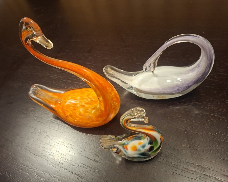 3 cisnes em vidro Vintage