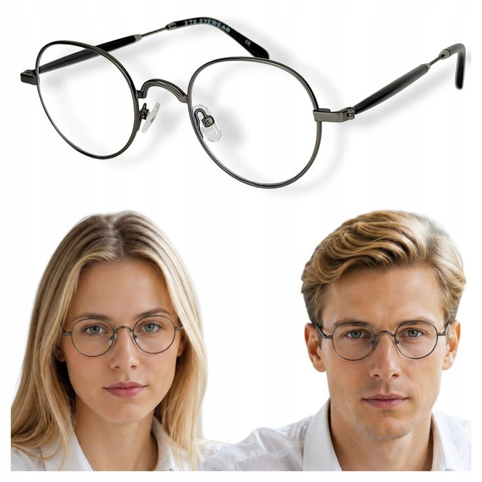 Okulary Zerówki Filtr Niebieskiego Światła Okrągłe Stal Antyrefleks UV400