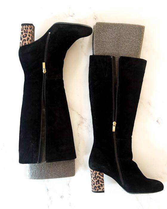 Botas altas pretas Carvela com salto leopardo – elegantes