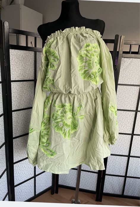 sukienka mini bawełniana haft kwiaty hiszpanka asos 46 3 xl 44 xxl