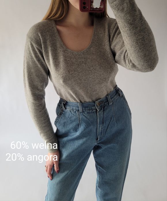 Szare wełniane body basic 40 L wełna angora fall cozy