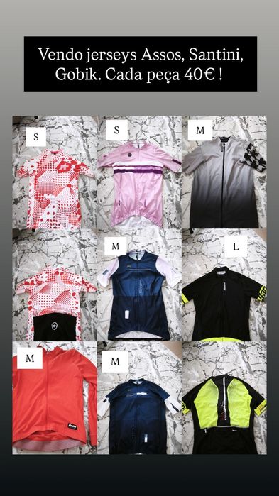 Jerseys manga curta Gobik, Assos, Santini. Cada peça 40€.