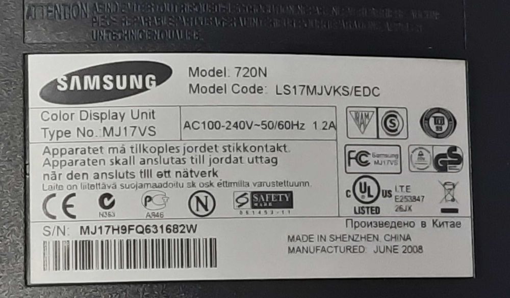 Монитор 17" Samsung 720N