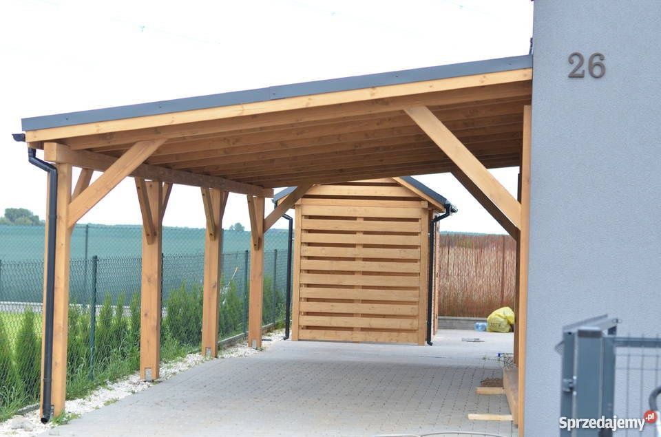 Wiata garażowa drewniana, zadaszenie tarasu