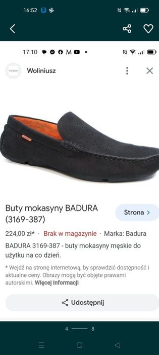 Mokasyny półbuty Badura skórzane męskie czarne 41
